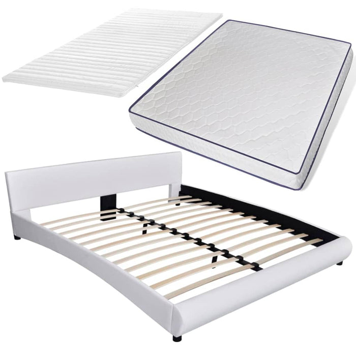 Medina Bed met traagschuim matras LED kunstleer wit 180x200 cm