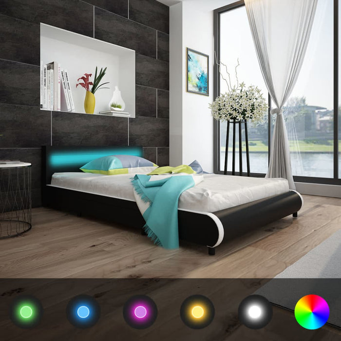 Medina Bed met traagschuim matras LED kunstleer zwart 140x200 cm