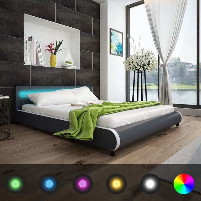 Medina Bed met traagschuim matras LED kunstleer grijs 180x200 cm
