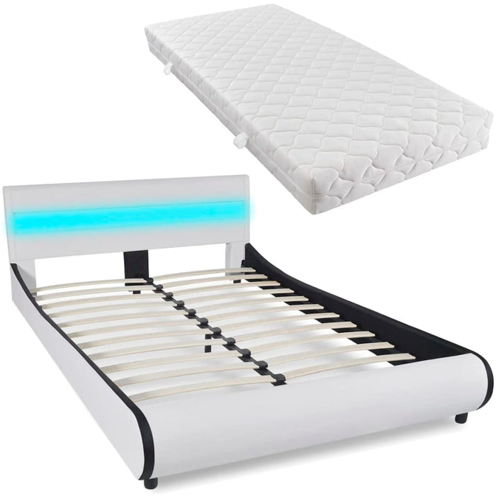 Medina Bed met matras LED kunstleer wit 140x200 cm