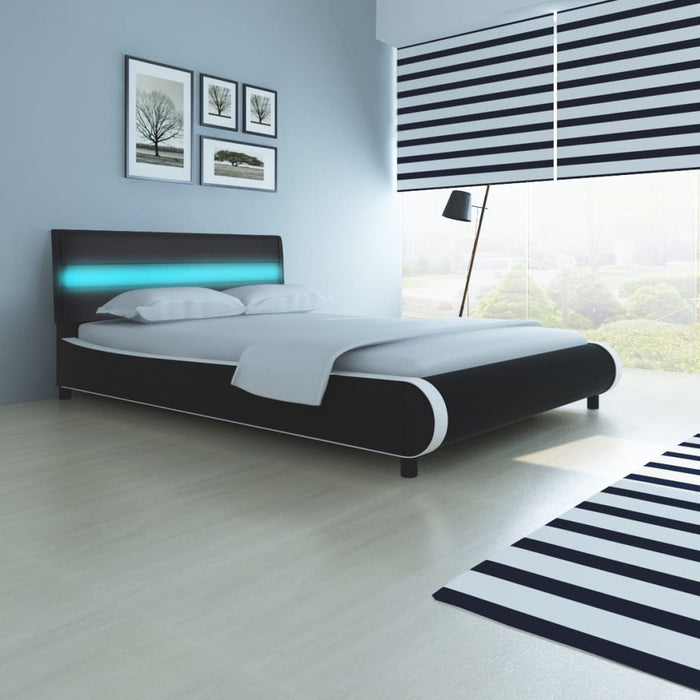 Medina Bed met traagschuim matras LED kunstleer zwart 140x200 cm