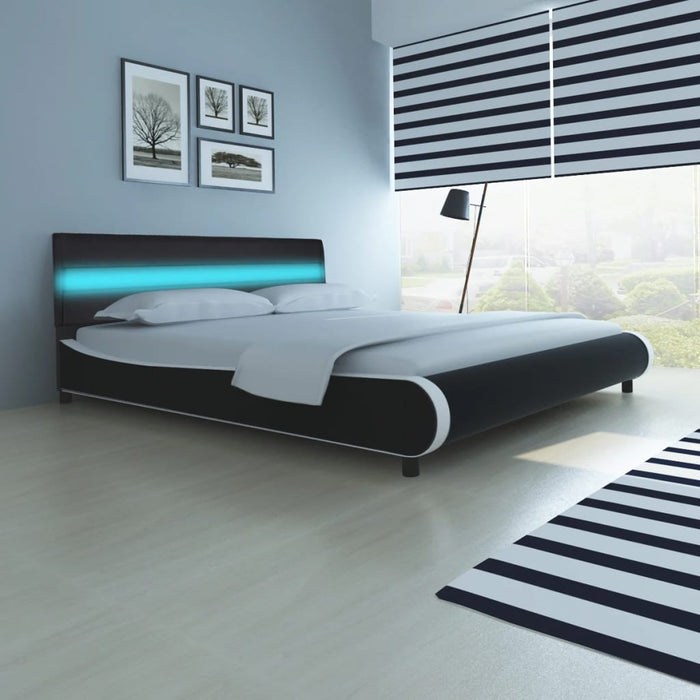 Medina Bed met traagschuim matras LED kunstleer zwart 180x200 cm