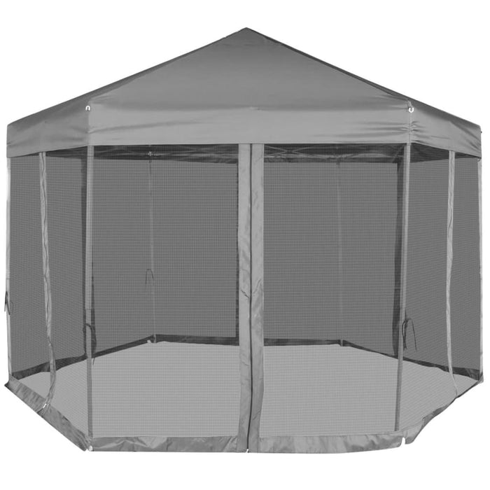 Medina Partytent pop-up zeshoekig met 6 zijwanden 3,6x3,1 m grijs