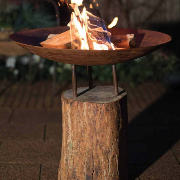 RedFire Vuurschaal met houten basis Logger staal roestkleurig