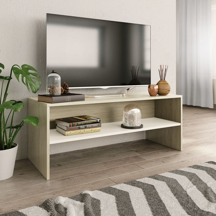 Medina Tv-meubel 100x40x40 cm spaanplaat wit en sonoma eikenkleurig
