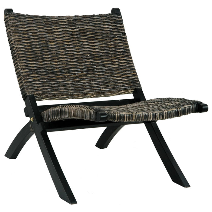 Medina Relaxstoel natuurlijk kubu rattan en massief mahoniehout zwart