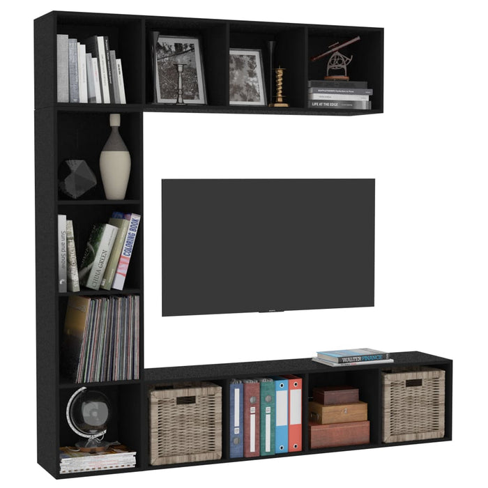Medina 3-delige Boekenkast-/tv-meubelset 180x30x180 cm zwart