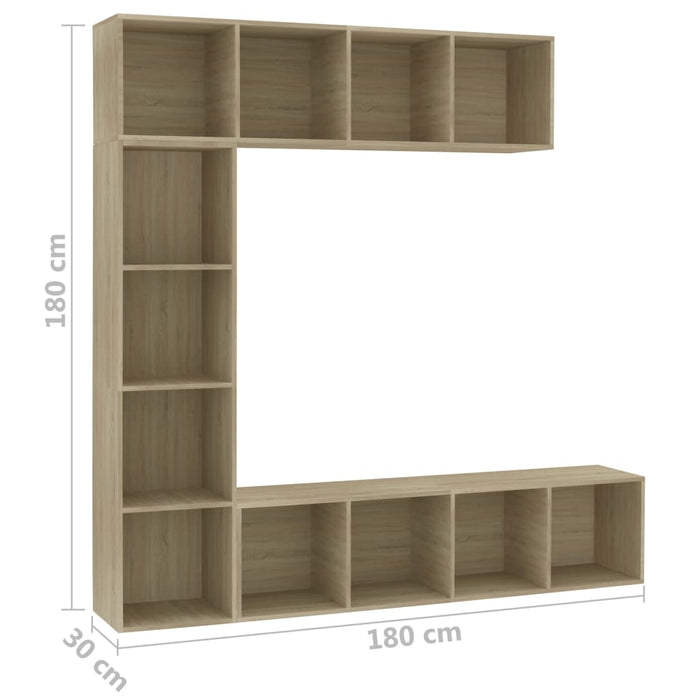 Medina 3-delige Boekenkast-/tv-meubelset 180x30x180 cm eikenkleurig