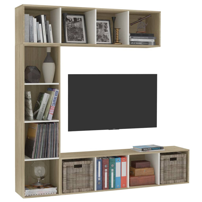 Medina 3-delige Boekenkast-/tv-meubelset 180x30x180 cm wit eikenkleur
