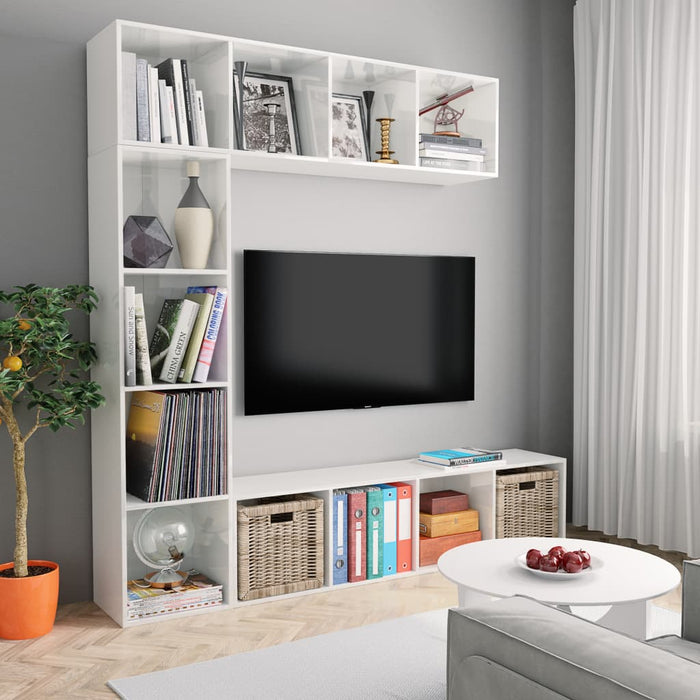 Medina 3-delige Boekenkast-/tv-meubelset 180x30x180 cm hoogglans wit