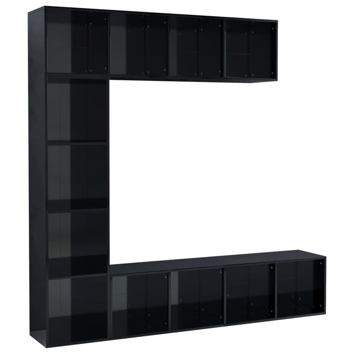 Medina 3-delige Boekenkast-/tv-meubelset 180x30x180 cm hoogglans zwart