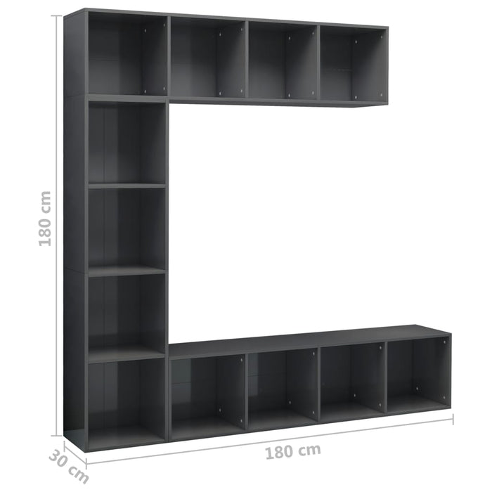 Medina 3-delige Boekenkast-/tv-meubelset 180x30x180 cm hoogglans grijs
