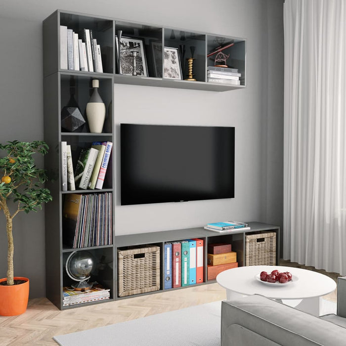 Medina 3-delige Boekenkast-/tv-meubelset 180x30x180 cm hoogglans grijs