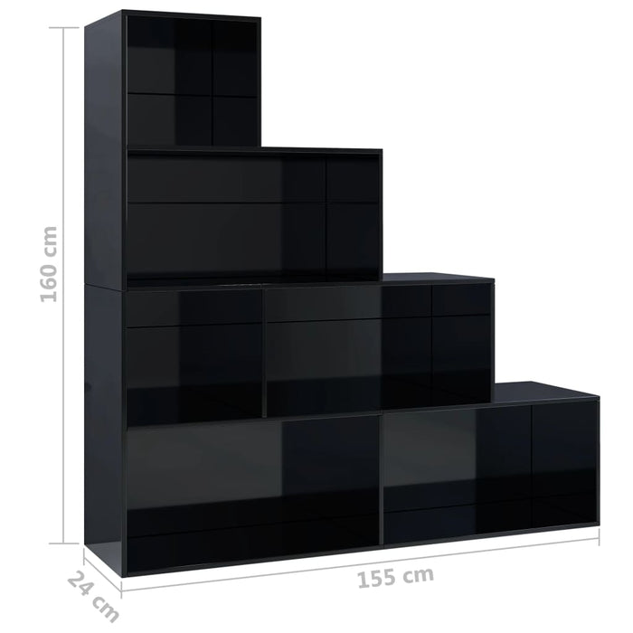 Medina Boekenkast/kamerscherm 155x24x160 cm spaanplaat hoogglans zwart