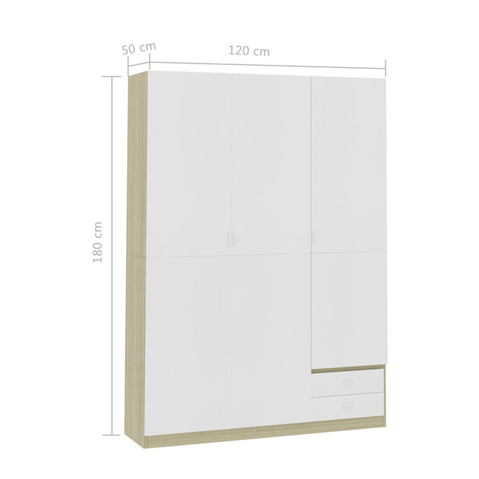 Medina Kledingkast 3-deurs 120x50x180 cm spaanplaat wit sonoma eiken
