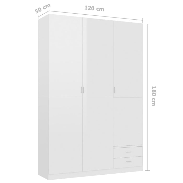 Medina Kledingkast 3-deurs 120x50x180 cm spaanplaat hoogglans wit