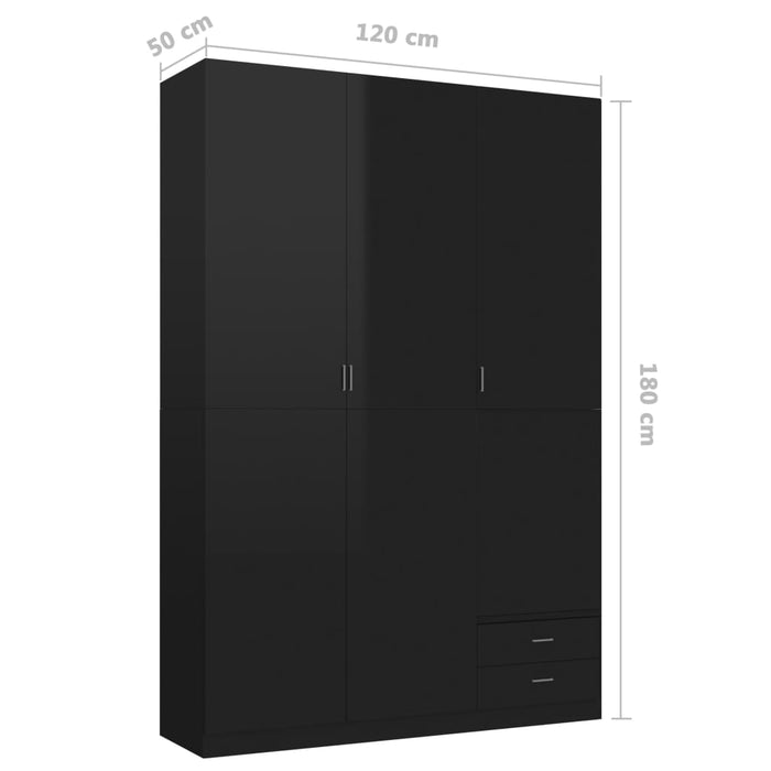 Medina Kledingkast 3-deurs 120x50x180 cm spaanplaat hoogglans zwart