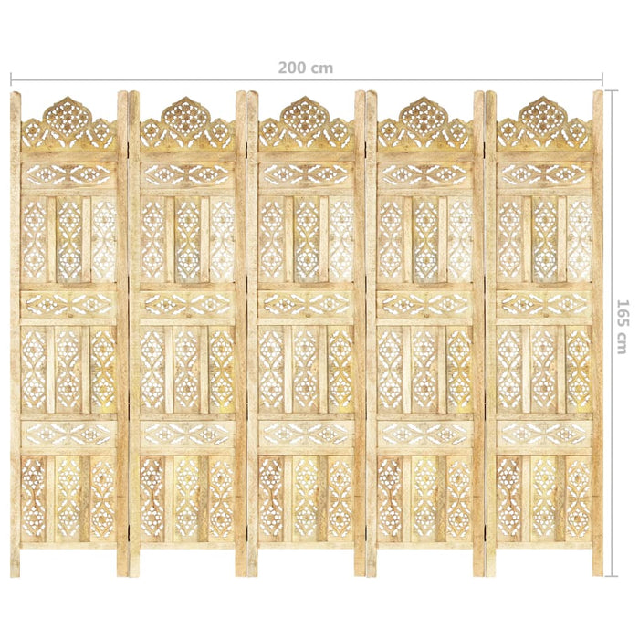 Medina Kamerscherm 5 panelen handgesneden 200x165 cm massief mangohout