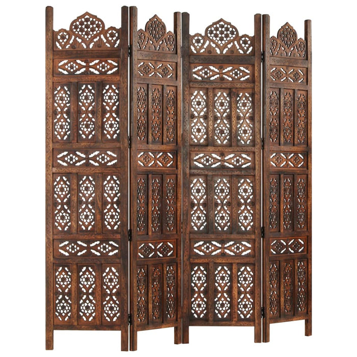 Medina Kamerscherm 4 panelen handgesneden 160x165 cm mangohout bruin