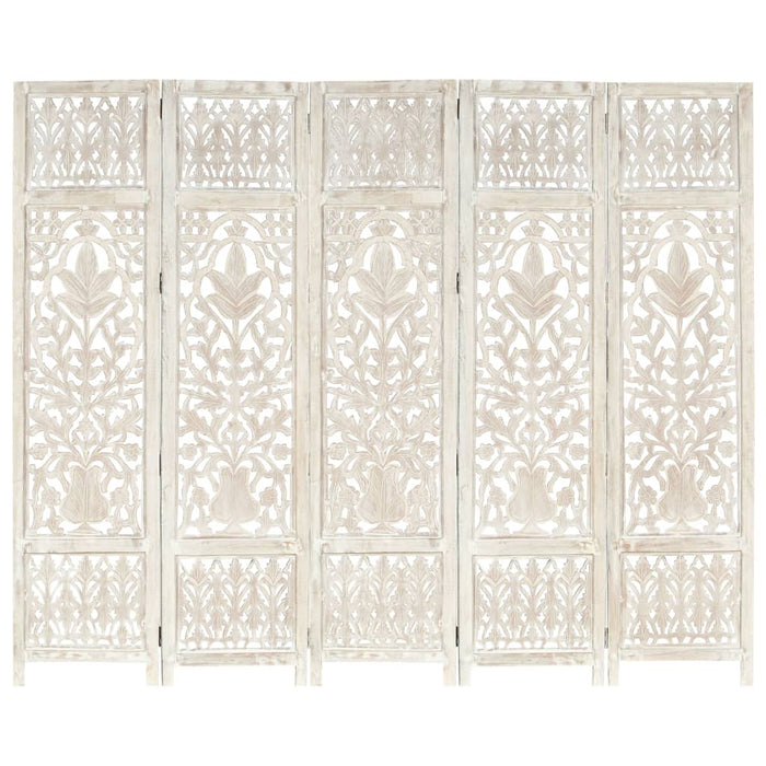 Medina Kamerscherm met 5 panelen handgesneden 200x165 cm mangohout wit