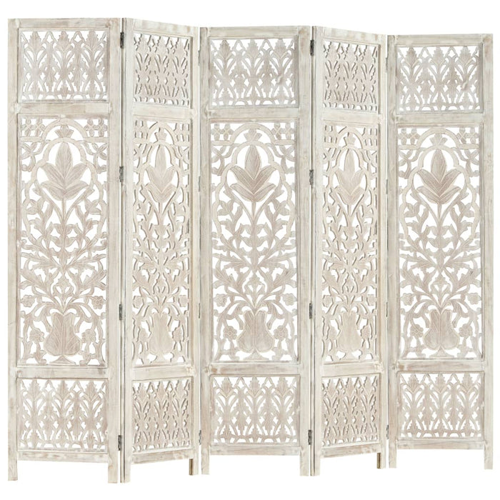 Medina Kamerscherm met 5 panelen handgesneden 200x165 cm mangohout wit