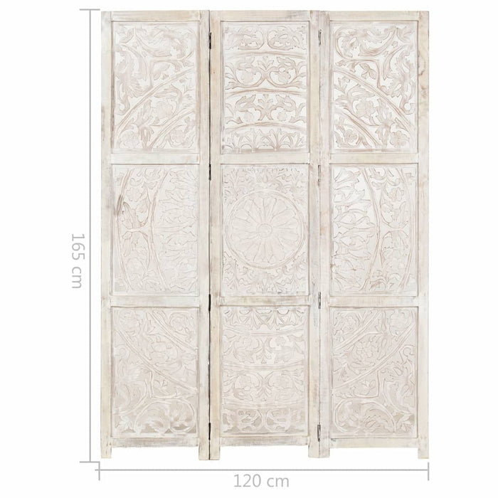 Medina Kamerscherm met 3 panelen handgesneden 120x165 cm mangohout wit
