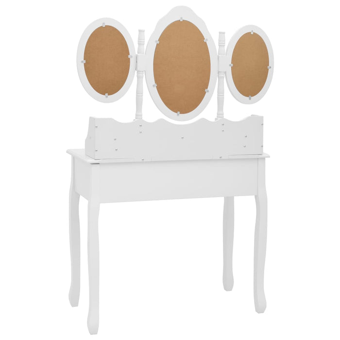 Medina Kaptafel met kruk en drievoudige spiegel wit