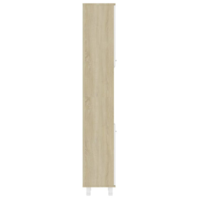 Medina Badkamerkast 30x30x179 cm spaanplaat wit en sonoma eikenkleurig