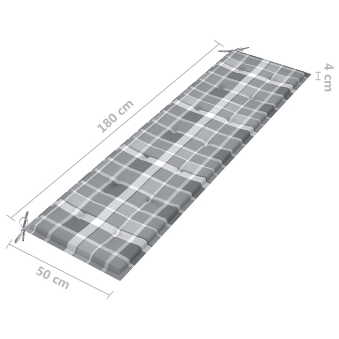 Medina Tuinbank met grijs geruit kussen 175 cm massief teakhout