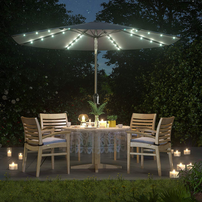 Nancy's Frere Lake Parasol - LED Verlichting - Zonne-Energie - Buigbaar - Zwengel - Grijs/Beige - 270 x 270 x 240 cm