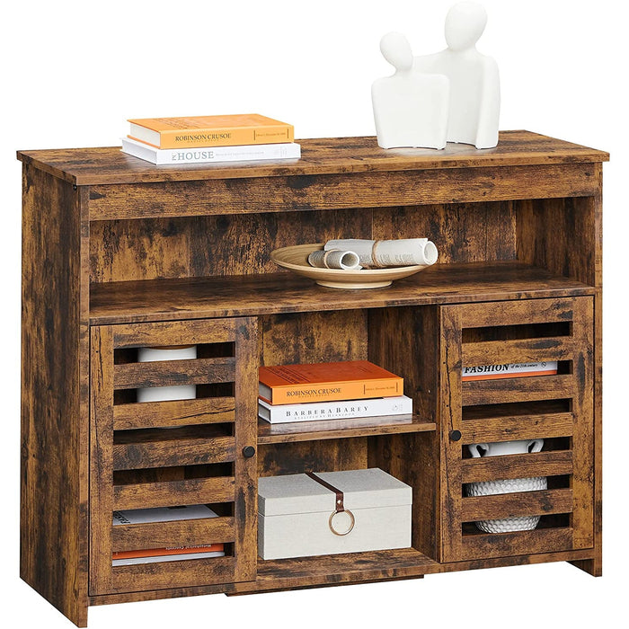 Nancy's Lathrop Dressoir - Keukenkast - Halkast - Opslagruimte - Openslaande Deuren - Open Vakken - Bruin - Bewerkt Hout - 100 x 35 x 75 cm