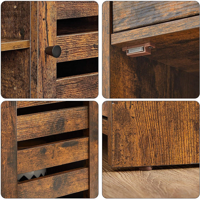 Nancy's Lathrop Dressoir - Keukenkast - Halkast - Opslagruimte - Openslaande Deuren - Open Vakken - Bruin - Bewerkt Hout - 100 x 35 x 75 cm