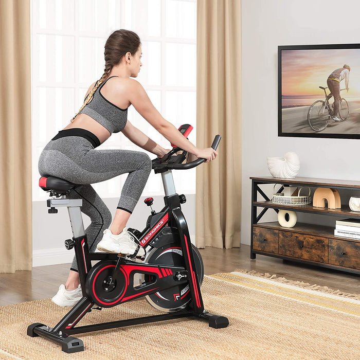 Nancy's Chicot Hometrainer - Indoor - Thuisfitness - Verstelbaar Stuur - Polssensor - Gekooide Pedalen - Zwart - Rood - 102 x 49 x 115 cm