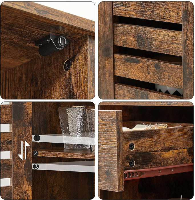 Nancy's Graniteville Dressoir - Keukenkast - Lade - Openslaande Deuren - Industrieel - Bewerkt Hout - Metaal - Bruin - Zwart - 100 x 35 x 75 cm