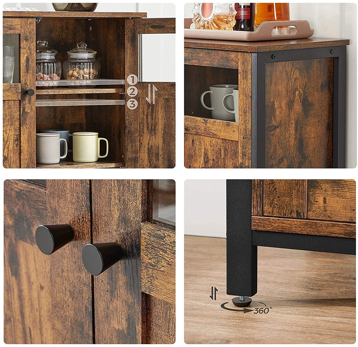 Nancy's Grant Dressoir - Keukenkast - Opbergkast - Industrieel - Bewerkt Hout - Metaal - Bruin - Zwart - 100 x 35 x 75 cm