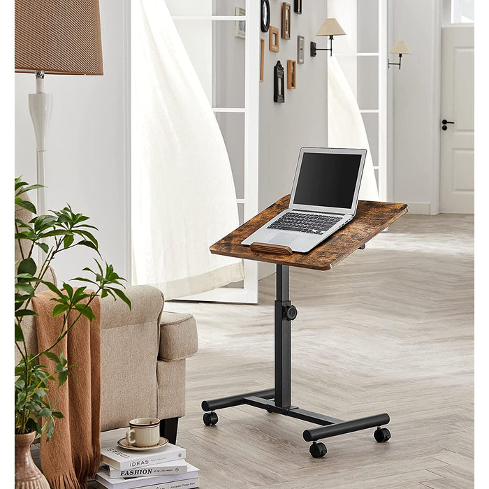 Nancy's Capreol Laptoptafel - Bijzettafel - Op Wieltjes - Kantelbaar - Bewerkt Hout - Hoogte Verstelbaar - Bruin - Zwart - 60 x 40 x 58,5 cm