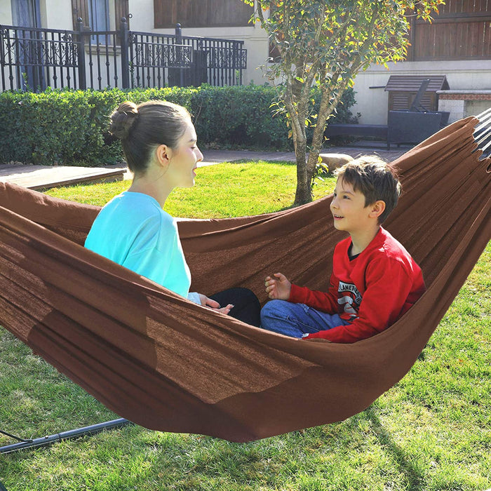 Nancy's Fort York Hangmat - 2 Personen - Terras - Balkon - Tuin - Bevestigingsriemen - Karabijnhaak - Polyester - Bruin - 210 x 150 cm