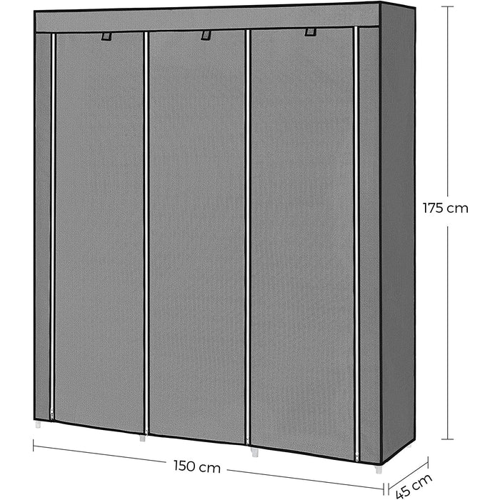 Nancy's Rosemount Kledingkast - Stoffen Kledingkast - 2 Kledingroedes - Non-Woven Stof - Planken - Grijs - 150 x 45 x 175 cm