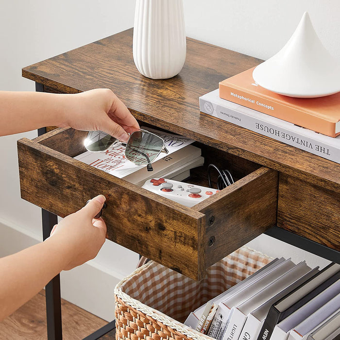 Nancy's Grand Manan Consoletafel - Sidetable - 2 Niveaus - 1 Lade - Industrieel - Bewerkt Hout - 70 x 30 x 70 cm