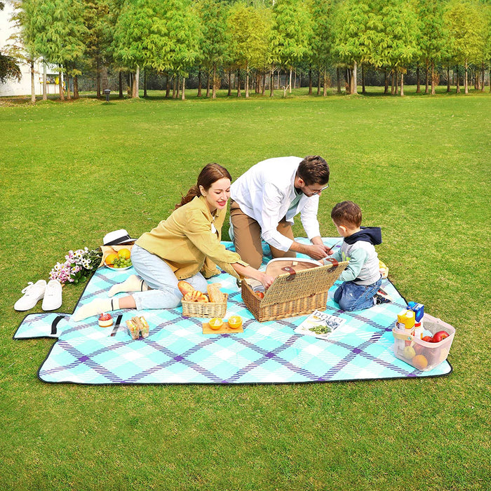 Nancy's Chameran Picknickkleed - Stranddeken - Campingdeken - Waterdichte Bodem - Wasbaar - Lichtblauw - 200 x 200 cm