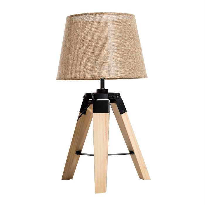 Medina Lakeville Tafellamp - Verlicht - Tafelverlichting - Driepoot - E27 - Linnen - Grenen - Beige/Grijs - Statief - 40W - 24 x 24 x 45 cm