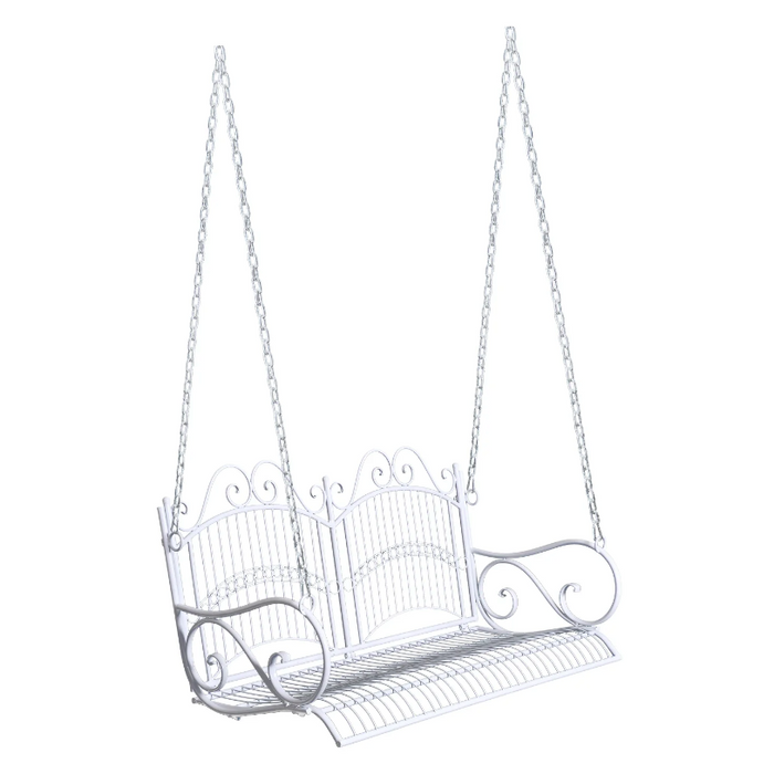 Medina Leander Hangbank - Tuinbank - Schommelbank - Tuinschommel - Kettingen - Metaal - Wit - 118 x 58 x 57 cm