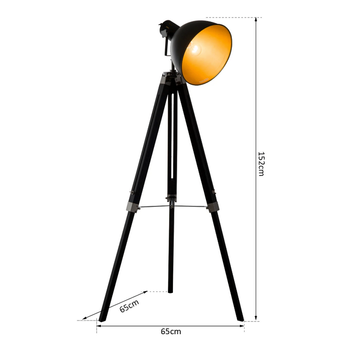 Medina Monessen Vloerlamp - Licht - Staande Lamp - Driepoots - Statief - Hoogte Verstelbaar - Zwart - E27 - Industrieel - 108-152 cm