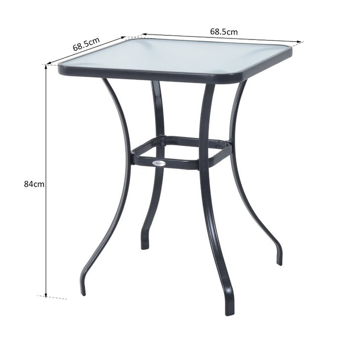 Medina Montebello Tuintafel - Glazen Tafel - Bistrotafel - Balkontafel - Zwart - Metaal - Gehard Glas - 68.5 x 68.5 cm