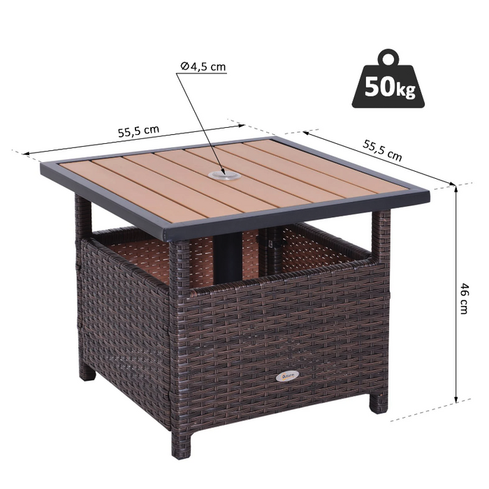 Medina Elmont Tuintafel - Bijzettafel - Parasoltafel - Tafeltje - Polyrotan - Vlechtwerk - Metaal - Bruin - Zwart - 55.5 x 55.5 x 46 cm