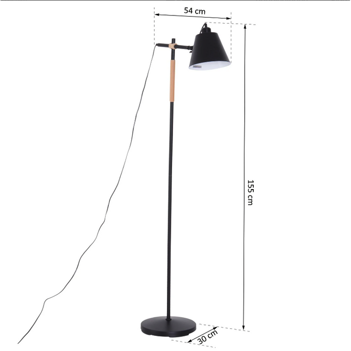 Medina Matthews Vloerlamp - Sfeerverlichting - Verstelbare Lamp - 40W - Metaal - Hout - Zwart - 54 x 30 x 155 cm