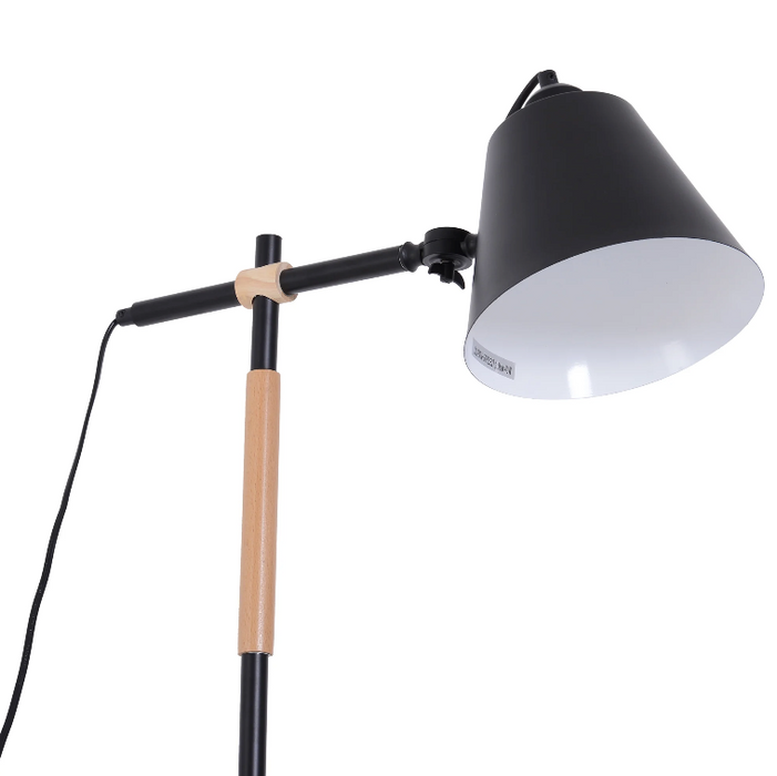 Medina Matthews Vloerlamp - Sfeerverlichting - Verstelbare Lamp - 40W - Metaal - Hout - Zwart - 54 x 30 x 155 cm