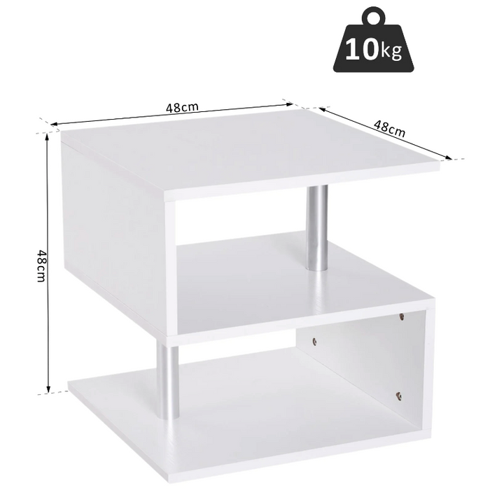 Medina Gurnee Bijzettafel - Salontafel - Koffietafel - 3 Niveaus - Opbergruimte - Bewerkt Hout - Aluminium - Wit/Zwart - 48 x 48 x 48 cm