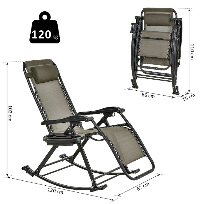 Medina Lakeside Ligstoel - Schommelstoel - Opvouwbaar - Kussen - Verstelbaar - Bekerhouder - Grijs/Zwart - Tot 120kg - 120 x 67 x 102 cm