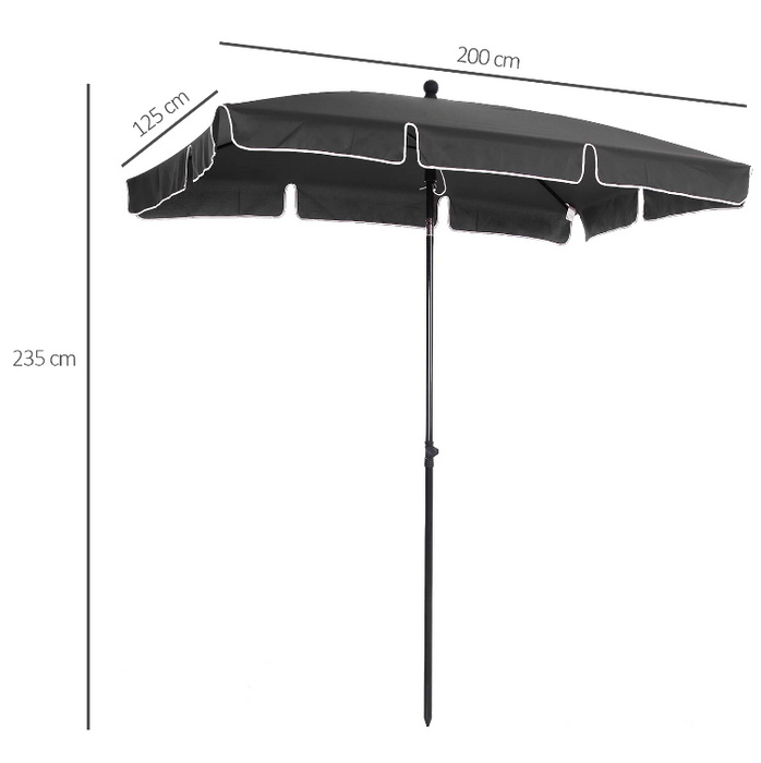 Medina Cornelius Parasol - Tuinparasol - Balkonparasol - Marktparasol - Opvouwbaar - Grijs - Wit - Aluminium - 200 x 125 x 235 cm